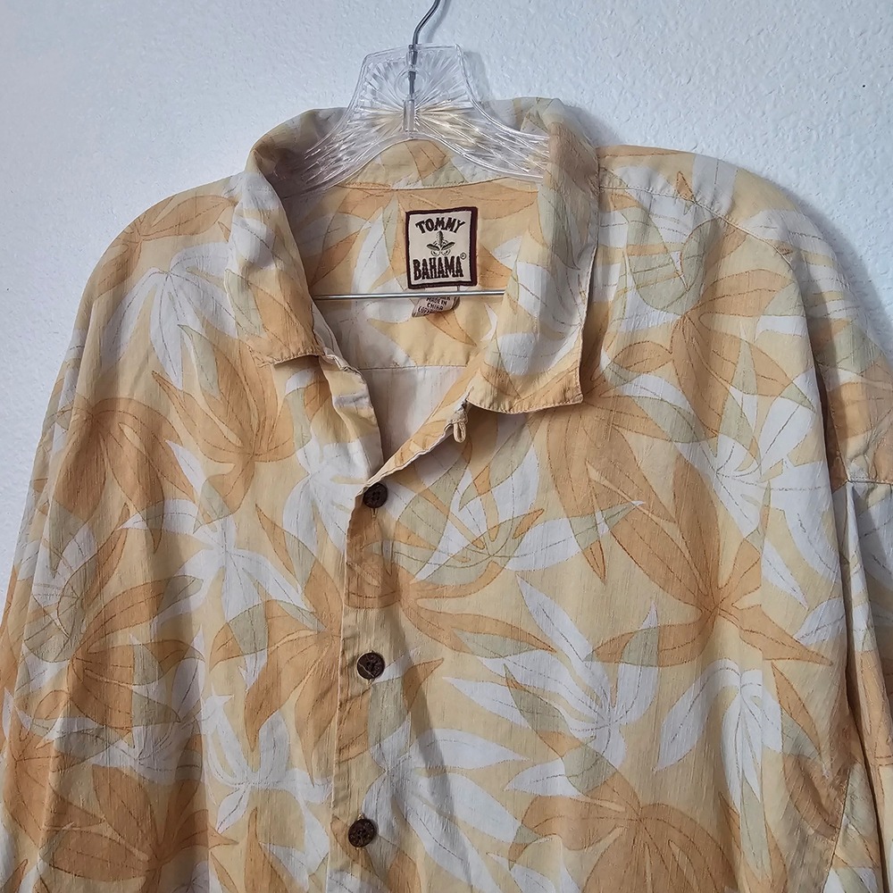 Tommy Bahama Mens XXL Silk Palm Leaf Tropical Camp Shirt Orange Cream SS‎